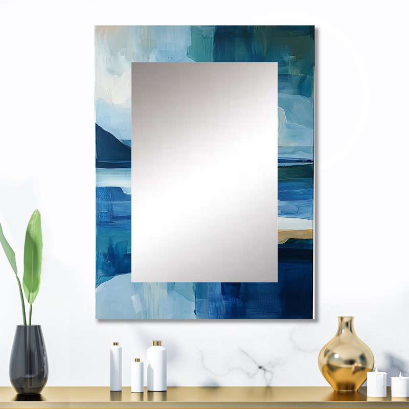 Blue Ethereal Coastal Horizon III - Landscapes Large Wall Mirror, Blue Decorative Mirror, Printed Metal Art, 32" x 24"