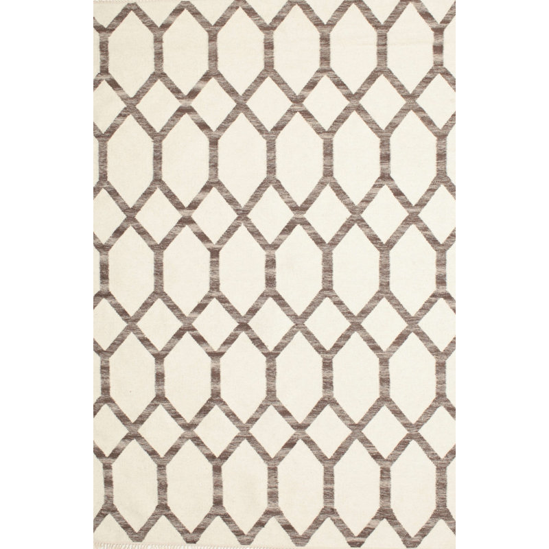 Tapis contemporain ivoire / brun, Rectangle 8 pi x 12 pi