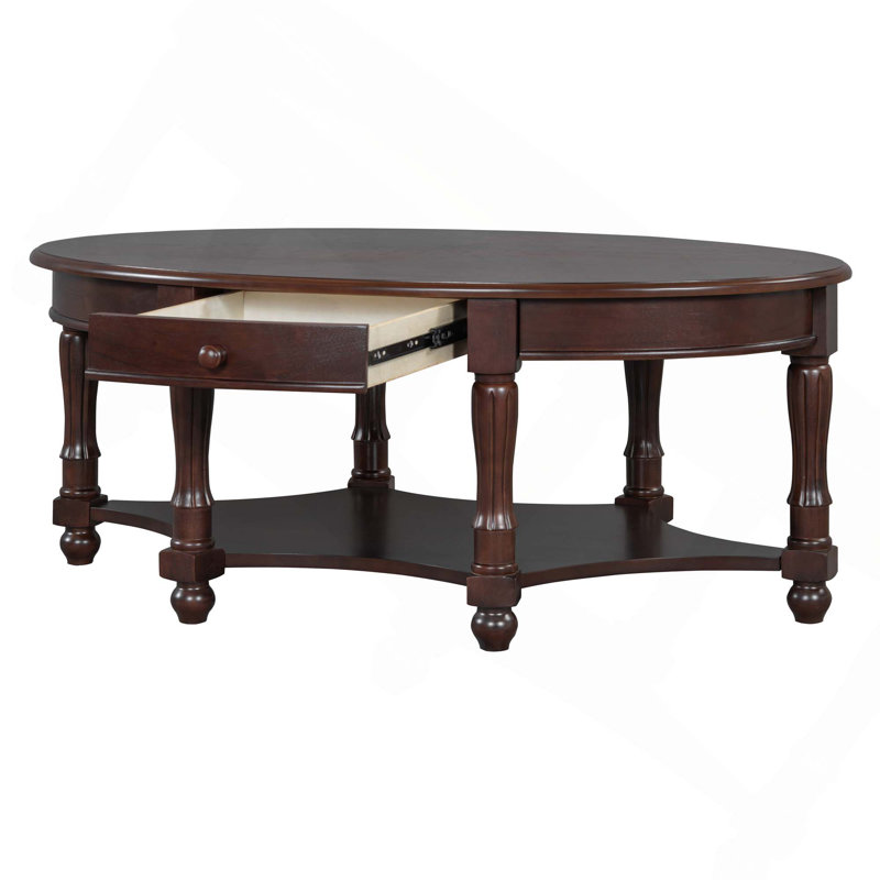 Table basse ovale vintage avec tiroir et étagère de rangement French Country, Noyer
