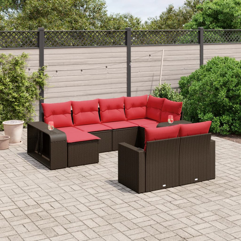  Ensemble de canapé de patio 10 pièces avec coussins en rotin de polyester brun