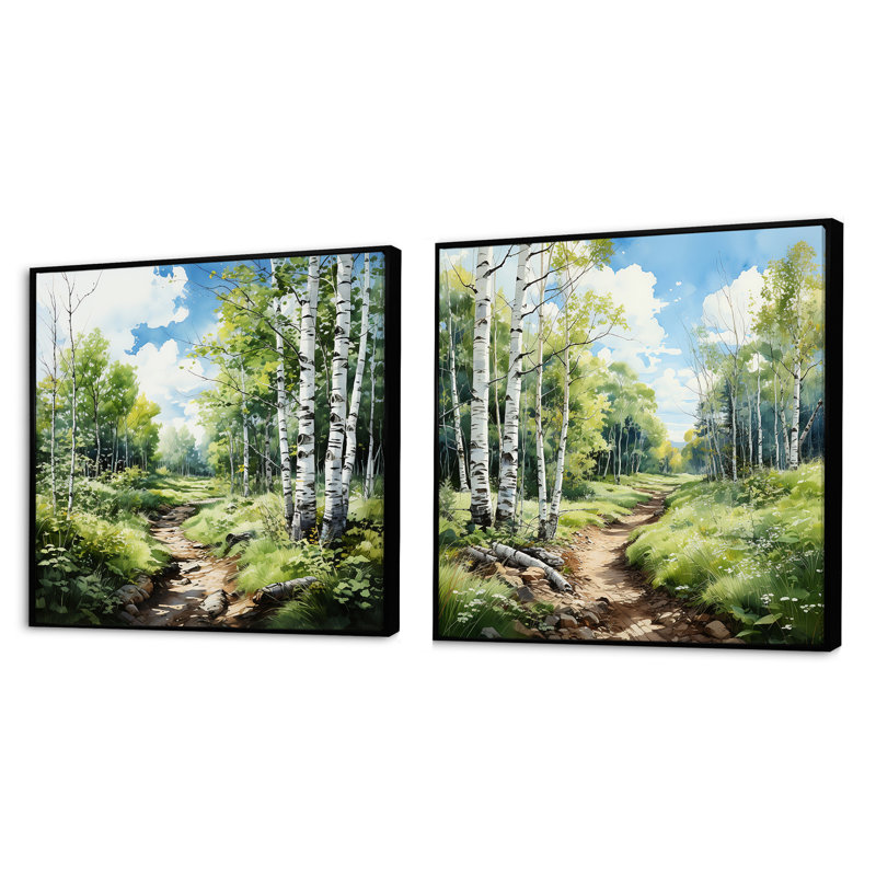 Birch Woods Silent Woods - Ensemble de 2 boules carrées, Cadre flottant noir, H 16 po x l 33 po