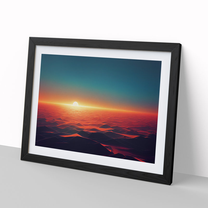 Artistic Ocean Sunset - Single Picture Frame Print, 46cm H x 64cm W x 2cm D, Black Framed