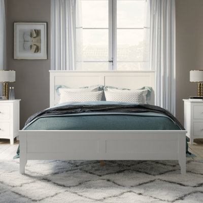 Lit plateforme moderne en bois massif blanc moderne avec support de lattes en bois robuste, aucun sommier tapissier requis