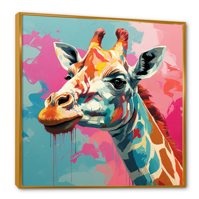 Portrait de girafe rose et vert - Art mural girafe
