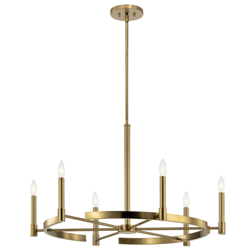 Lustre Tolani 6Lt, Laiton naturel brossé, H 20 po x l 34 po x P 34 po