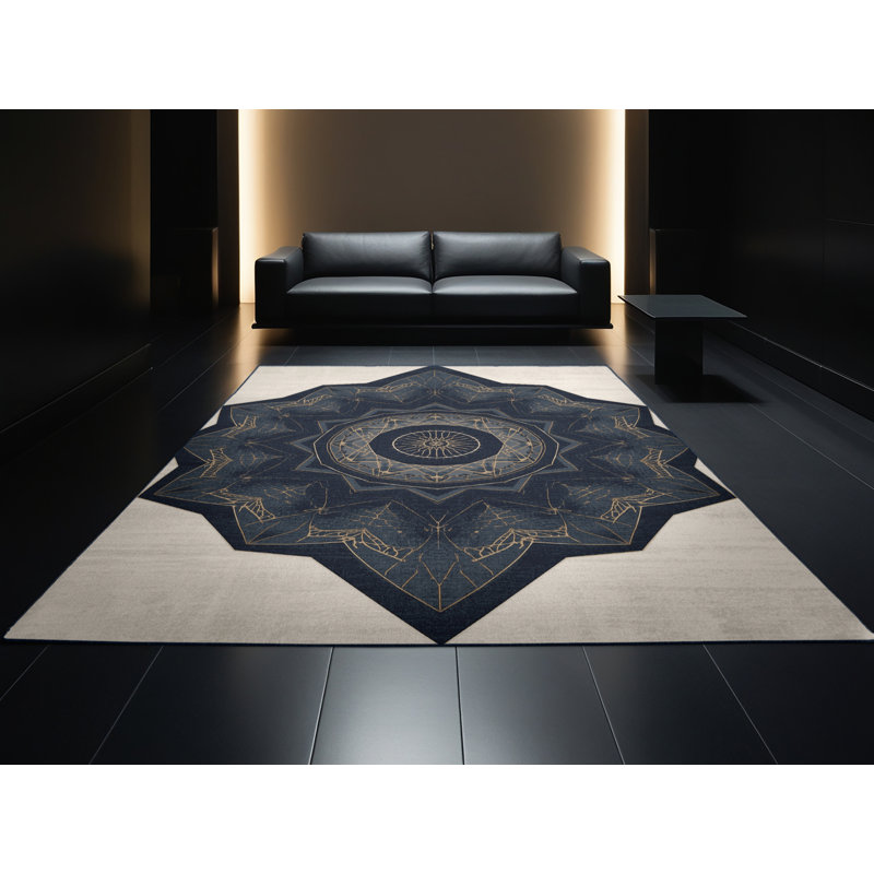 Tapis gris géométrique lavable à la machine Percilla Sacred, 4x6