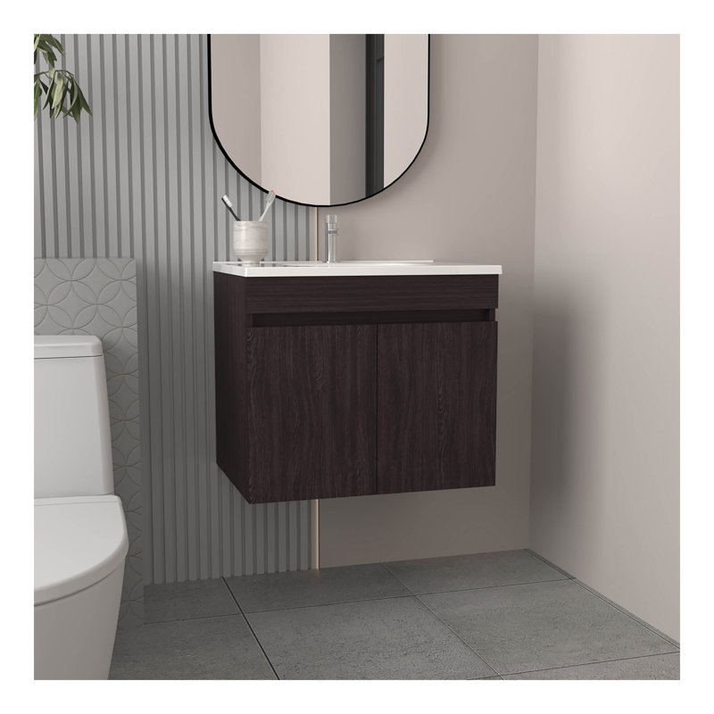 Meuble-lavabo, 2 portes, 2 tablettes, Noir