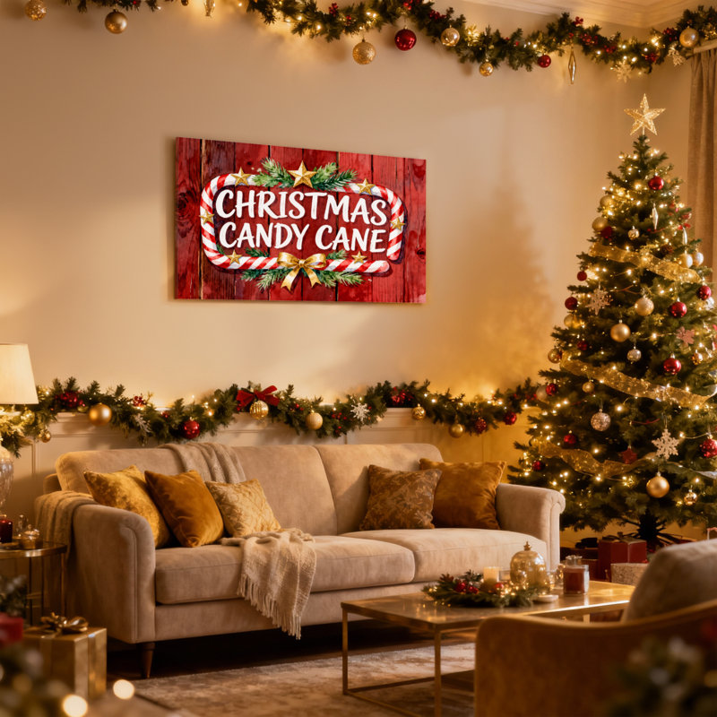 «Christmas Christmas Candy Cane», ensemble de 3 impressions sur toile, H 12 po x l 18 po