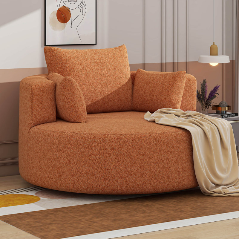 Fauteuil d'appoint pivotant avec 3 coussins amovibles, Orange-rouge