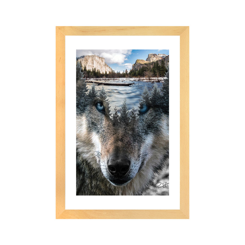 « loup » par paul haag-impression sur image, H 24 po x l 16 po x P 1 po, Toile avec cadre en bois beige