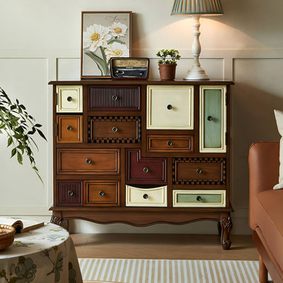 Armoire de rangement 40,16 po en bois massif à 9 tiroirs et 2 portes