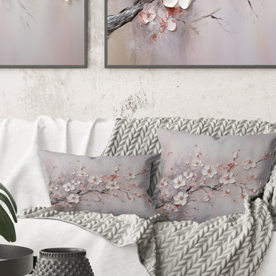 Coussin rose et gris Cherry Blossom - imprimé de fleurs