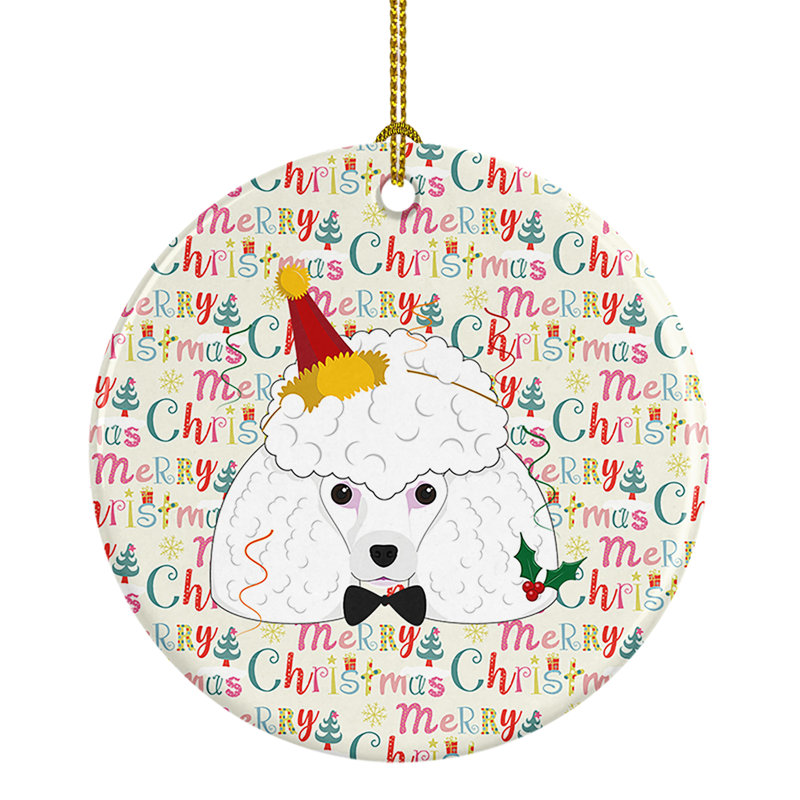 Ornement suspendu en céramique Poodle Merry Christmas