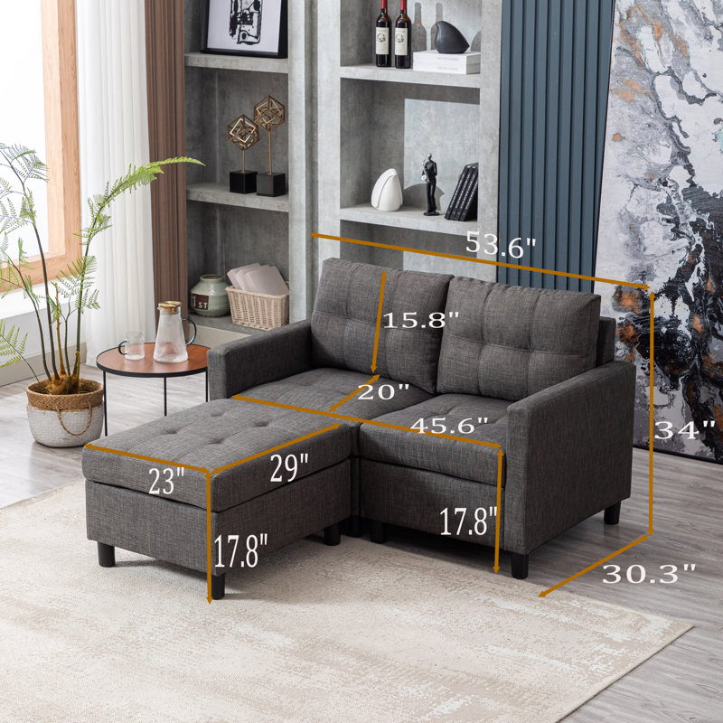 Renetha 52" Wide Modular Sofa Loveseat with Ottoman