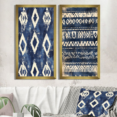 Motif tribal indigo - ensemble d'art mural abstrait sur toile