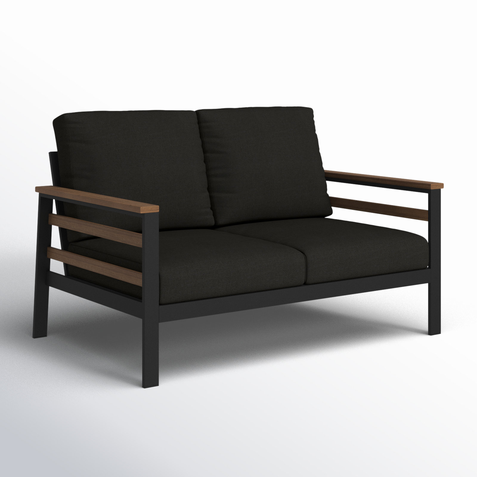 Townsend 55'' Wide Outdoor Loveseat with Sunbrella® Cushions, Canvas Black Sunbrella® Canvas, Brown/Dark Gray