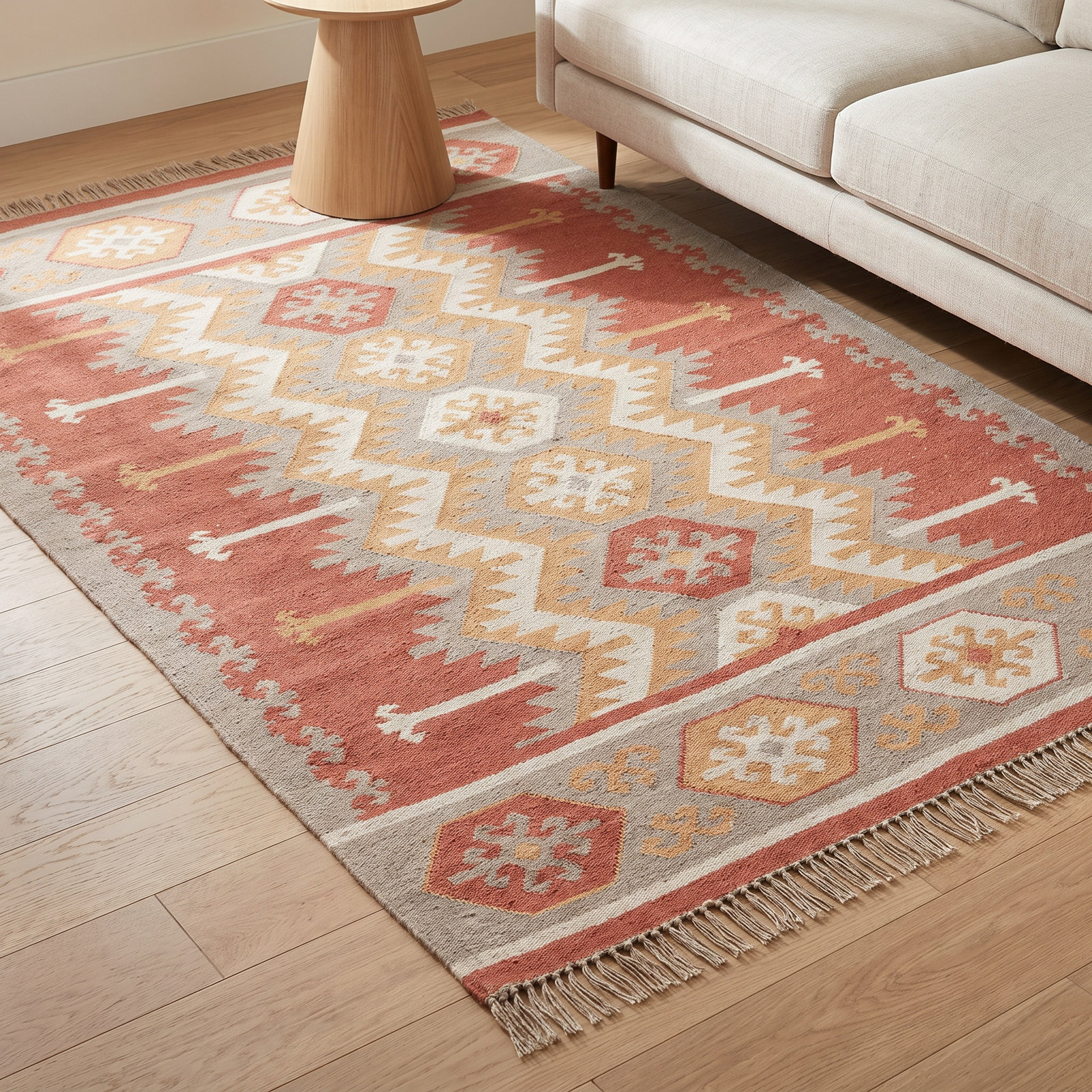 Avalyn Orange Beige Geometric Outdoor Rug, Rectangle 3'6" x 5'6"