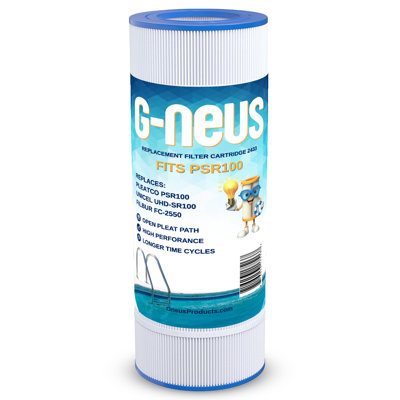Filtre pour piscine et spa G-NEUS | Remplace PSR100, UHD-SR100, Sta-Rite Flo WC108-58S2X, 100TX, 100TXR, T-100TX, T-100TXR, 177009, FC-2550 | Couverture de 100 pieds carrés | Cartouche de remplacement haute performance, paquet de 1