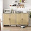 Buffet 70 po avec tablettes réglables, poignées en bois massif de haute qualité, capacité de charge naturelle de 4 portes pour la cuisine, facile à entretenir-622838805