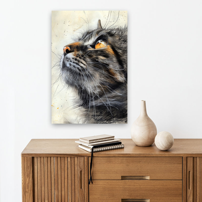 «Curious Cat Gaze», art mural contemporain, H 18 po x l 12 po