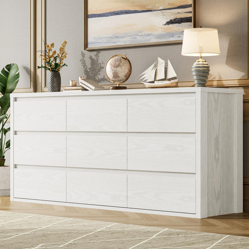 Commode 9 tiroirs pour la chambre à coucher, grande commode moderne, grande commode en bois pour le salon, Blanc