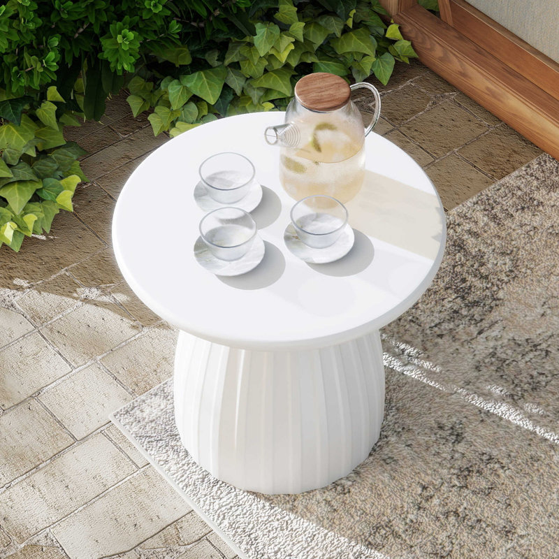 Round Patio Side Table, Metal Steel Outdoor Side Table, Patio Accent End Table, White