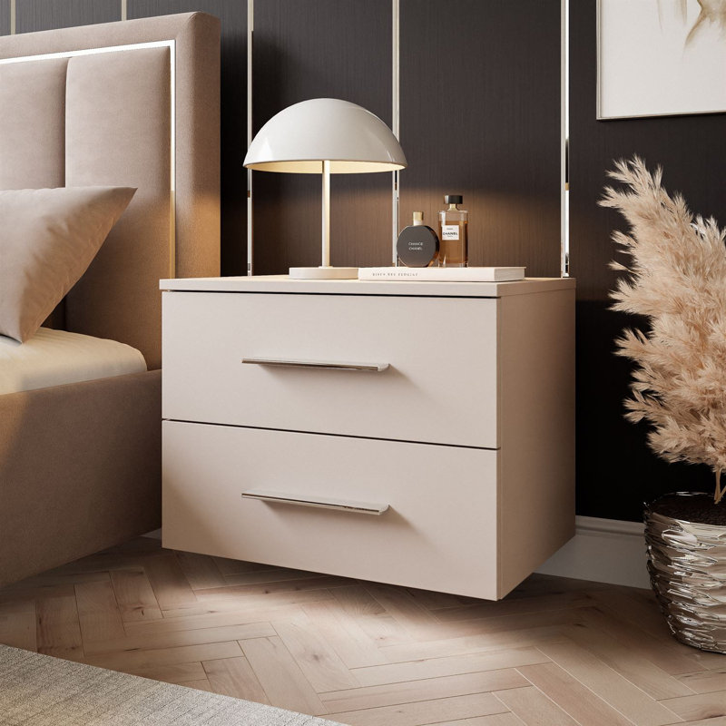 55cm W Bedside Table, Cashmire/Silver