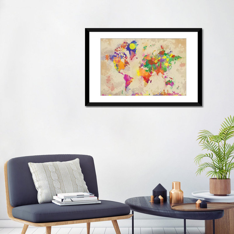 « aquarelle world map on old toile », reproduction d’impression sur toile, H 24 po x l 32 po x P 1 po, Blanc