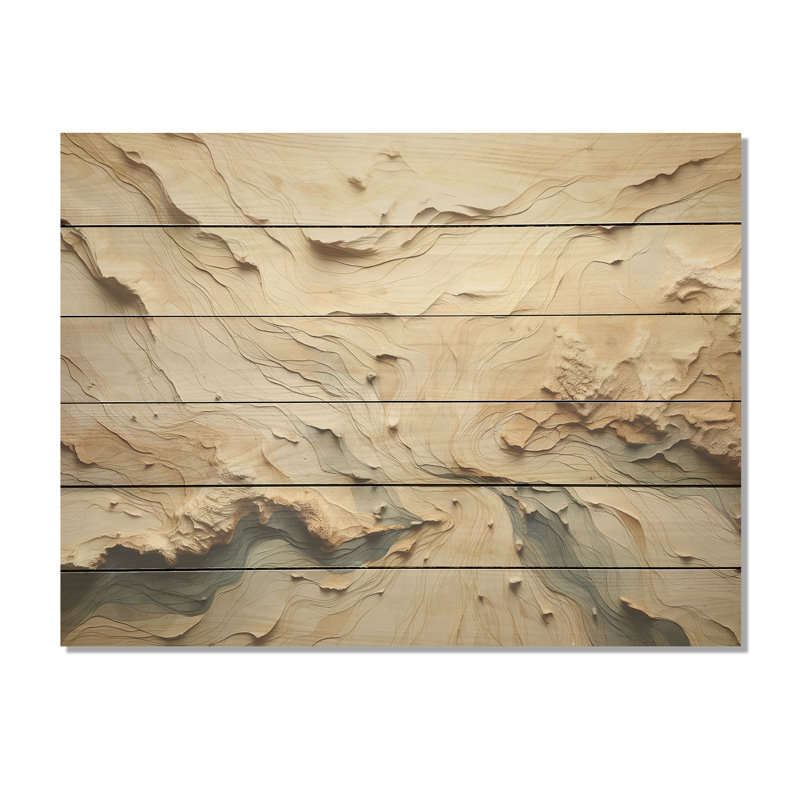 Minimalisme beige River Mountain Wonders - art montagnard sur bois de pin naturel, H 30 po x l 40 po