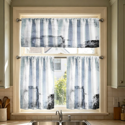 2D Printed Kitchen Curtain Short Panels Washable Decorative Window Curtains For Kitchen