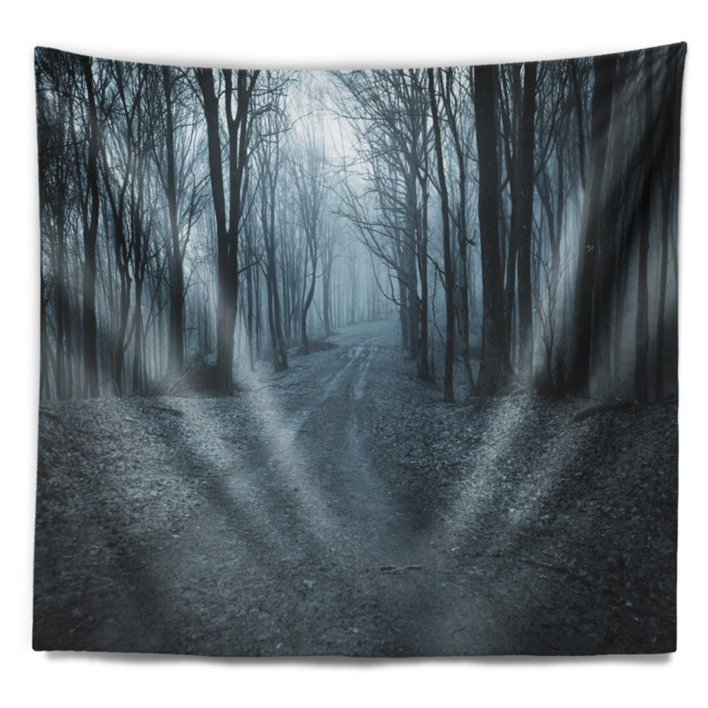 Forêt avec tapisserie brouillard foncé Landscape, H 50 po x l 60 po