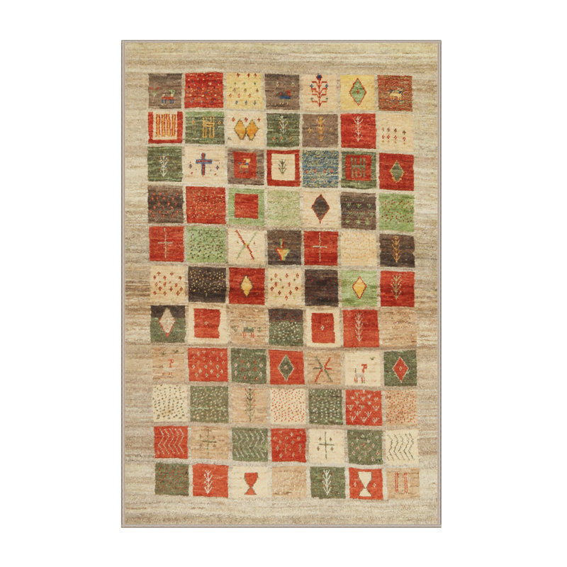 Tapis contemporain brun / rouge / gris, Rectangle 5 pi x 8 pi