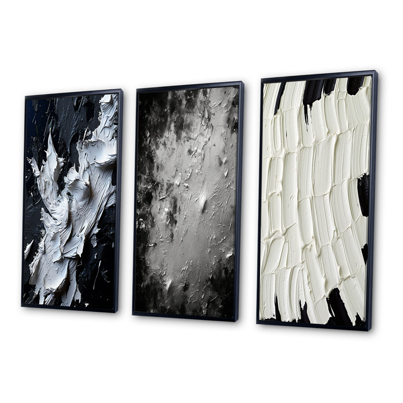 «Abstract River Of Euphoria», ensemble de 3 peintures abstraites, Cadre flottant noir, H 32 po x l 48 po