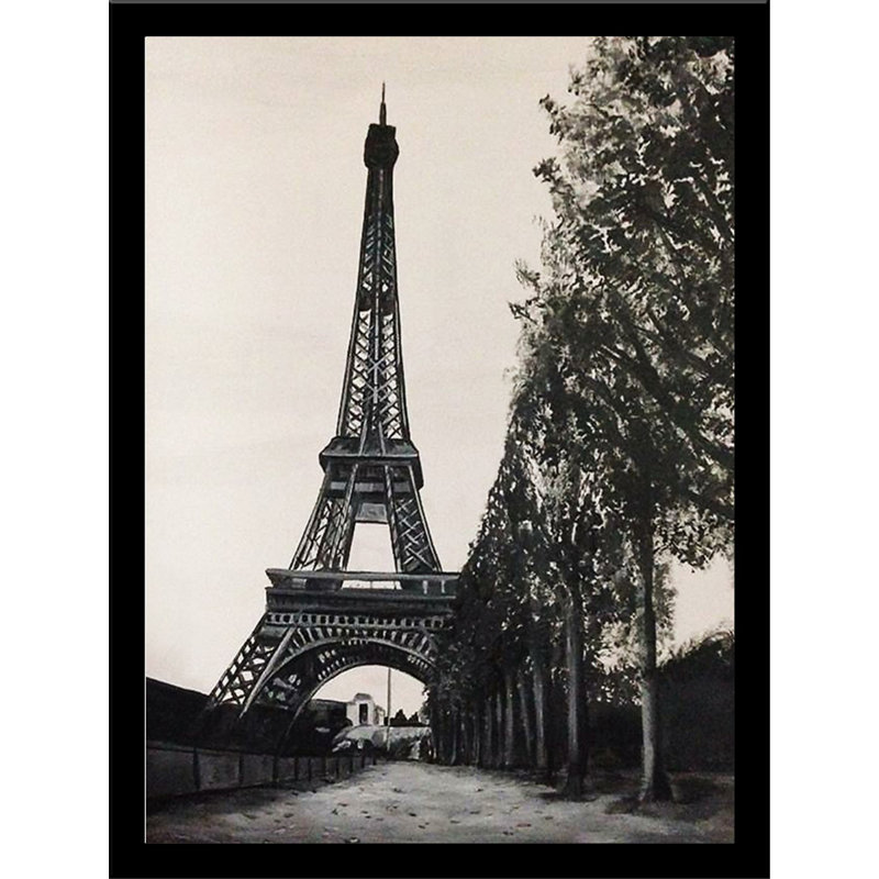 «Paris in the Park», reproduction de peinture acrylique encadrée, H 32 po x l 24 po, Cadre noir, Pas de tapis