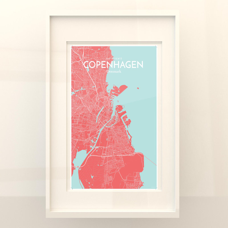 Copenhagen City Map In Maritime - No Frame Print, 17cm H x 11cm W x 0.05cm D