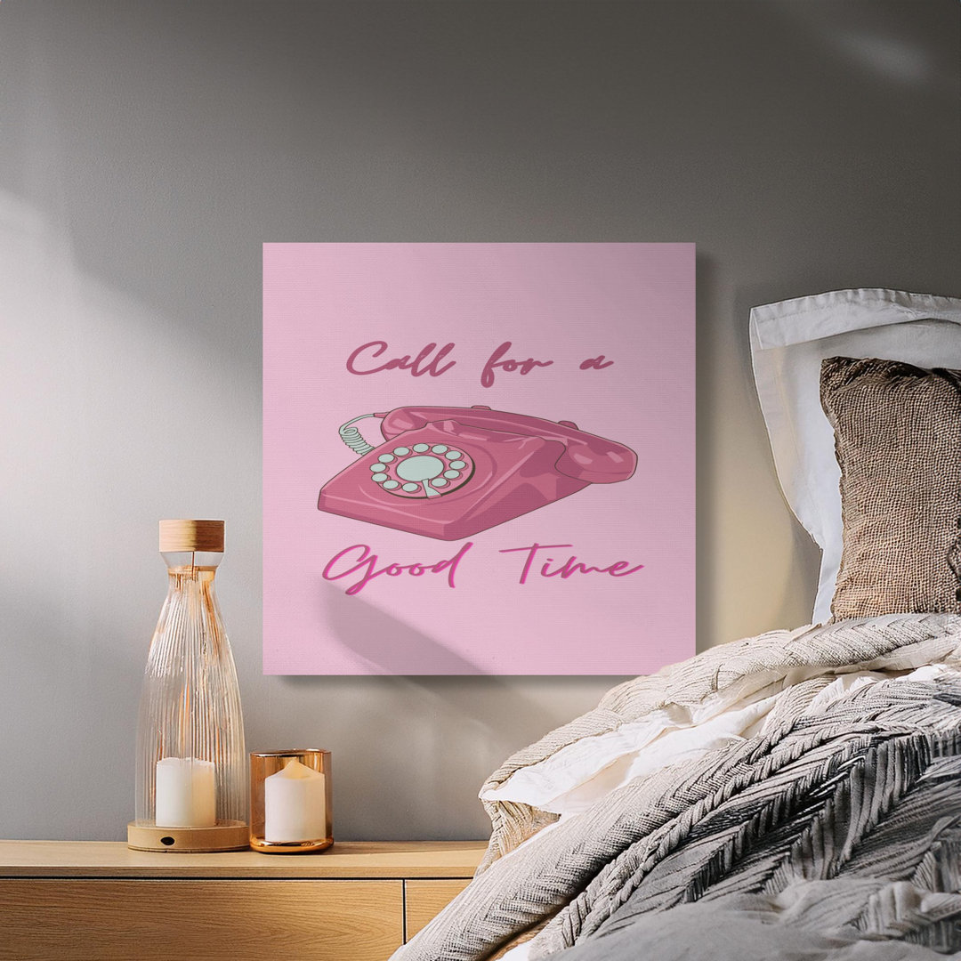 Pink Retro Phone Canvas Wall Art, Call for a Good Time Print, Gallery Wrapped, Ready to Hang, Modern Decor, Statement Piece