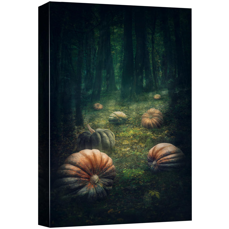 Citrouille dans une forêt enchantée, Moody foncé, œuvres d'art moderne, décor, H 24 po x l 16 po, Cadre flottant noir
