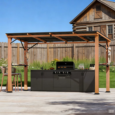Belmont 1.8M X 3.6M Outdoor BBQ Patio Hard Top Grill Gazebo With Slop Roof, Bar Table Counter With Hooks And Opener