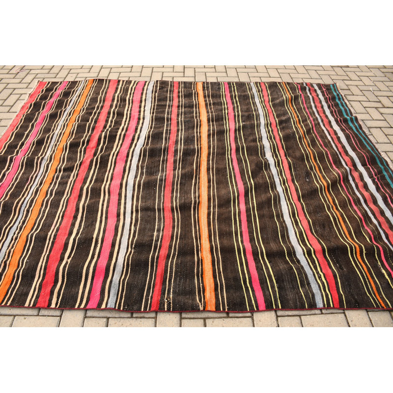 Kilim turc tissé à la main dans des couleurs frappantes, idéal pour le décor de salon bohémien et la grande couverture à rayures
