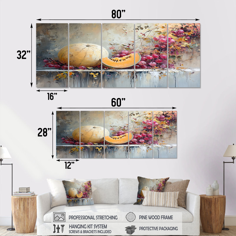 Melon dans les tons orange et rose - Ensemble de décoration murale Melon, H 28 po x l 60 po