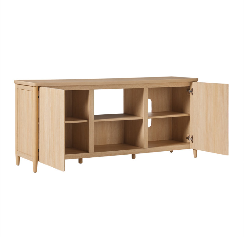 Meuble télé scandinave avec rangement ouvert, 58.5", Chêne côtier