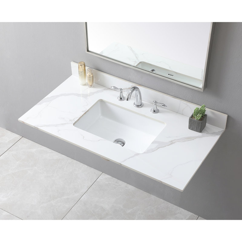 Comptoir de meuble-lavabo en pierre frittée 43 x 22 avec 3 trous de robinet et lavabo sous-comptoir en céramique de couleur dorée 43 po x 22 po