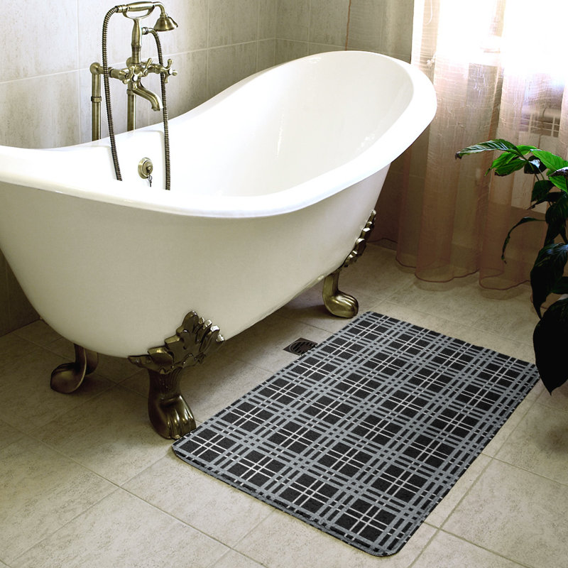 Memory Foam Non-Slip Bath Rug, 21" W x 34" L, Black/Gray