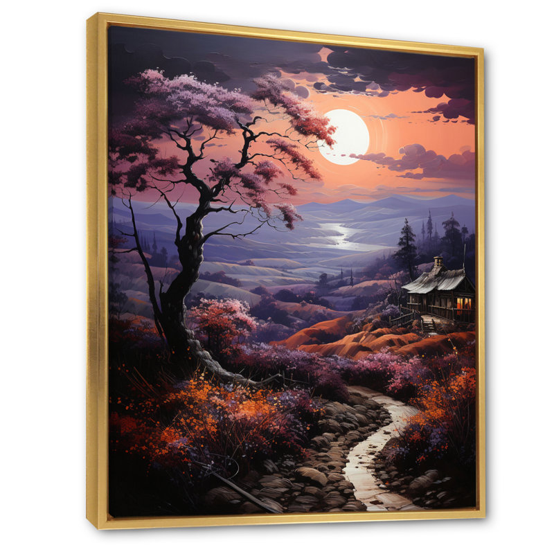 Balal Countryside Crimson Dusk Landscape I - impression, H 32 po x l 24 po x P 1 po, Cadre flottant doré