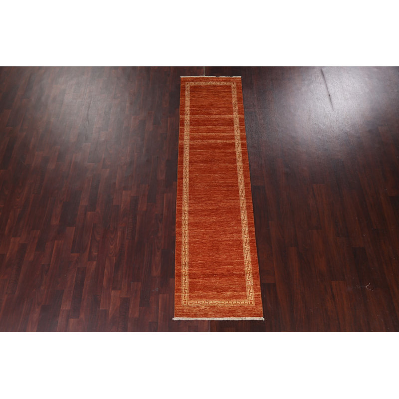 Tapis de couloir orange en laine Gabbeh 2x9