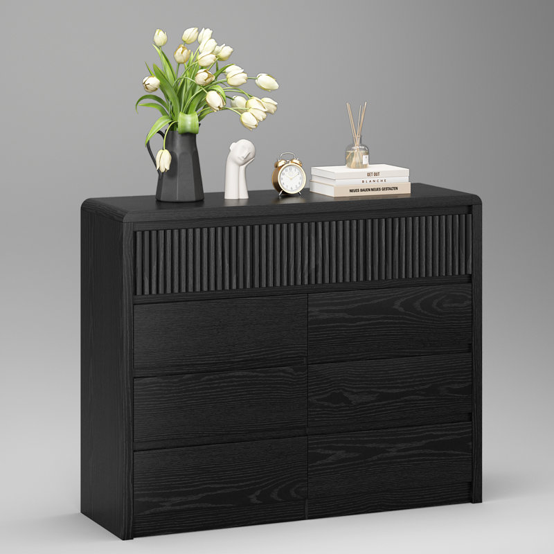 Commode l 50 po à 9 tiroirs, commode de chambre à coucher cannelée pour salon, meuble télé avec dispositif anti-basculement