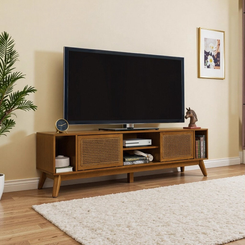 Meuble télé 67,9 po Mid-Century Rattan Modern, Naturel