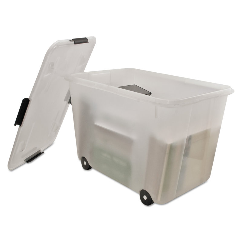 Clear 15-Gallon Stackable Rolling Storage Box with Lid