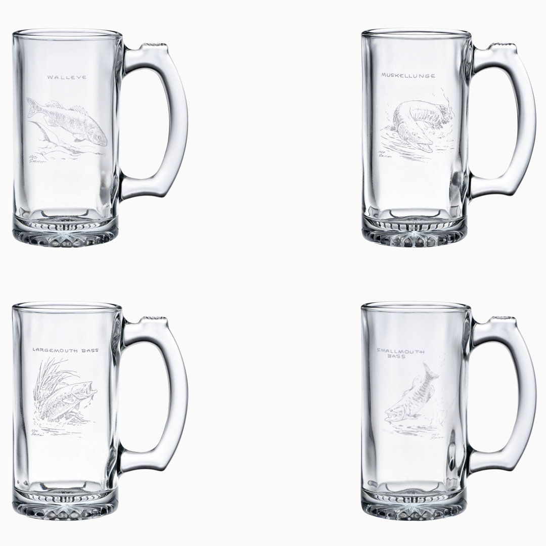 Ned Smith Freshwater Fish 12 oz. Beer Tankard Mug Glass (Set of 4) Ned Smith