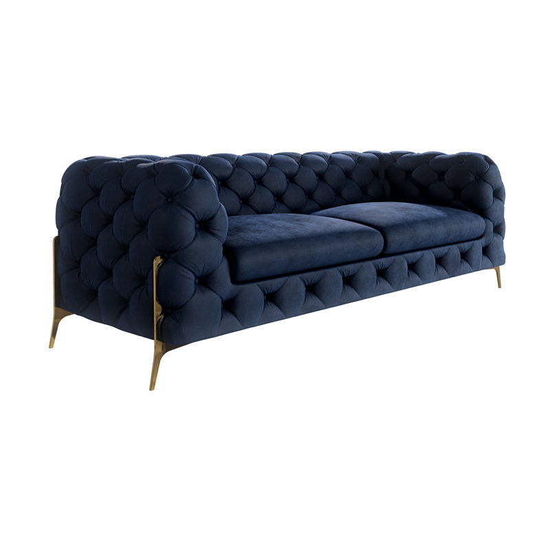 Chesterfield Sofa Atoka with Gold Metal Legs, Navy Blue, 3
